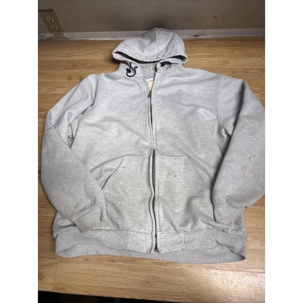 Vintage 90s Carhartt Thermal Lined Heavy Hoodie Men's 2XL Gray Full Zip